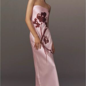 Anthropologie Strapless Pink Dress with Floral Design